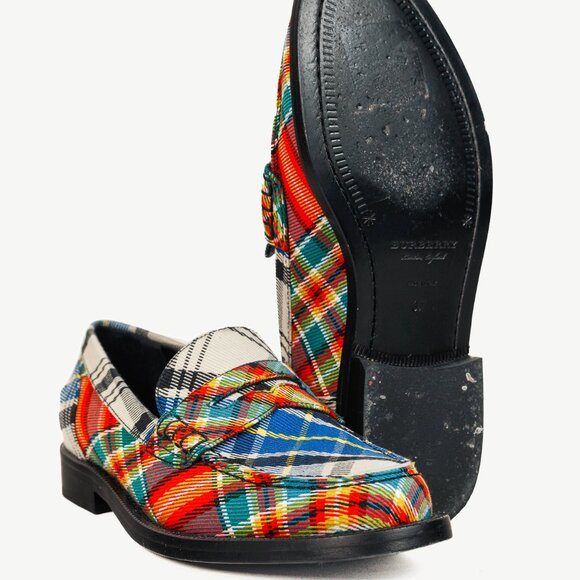 Burberry Bedmont Poppy Orange Tartan Flat Loafers - Picture 4 of 10